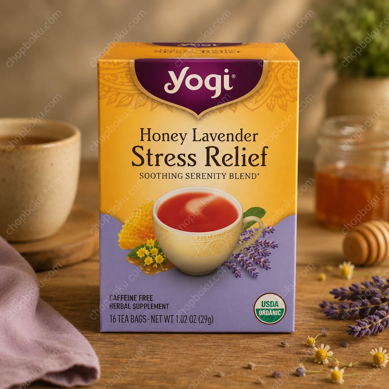 Yogi Honey Lavender Stress Relief Tea – Caffeine Free 16 Tea Bags (32g)
