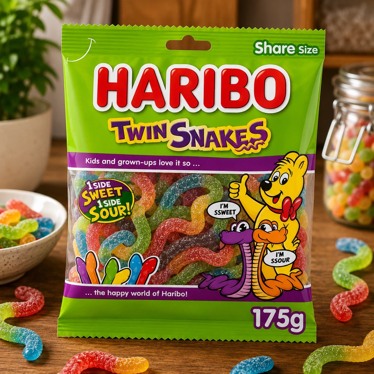 Haribo Twin Snakes Fruit Flavour Gum 175g – Sweet & Sour Gummy Candy in Lagos Nigeria