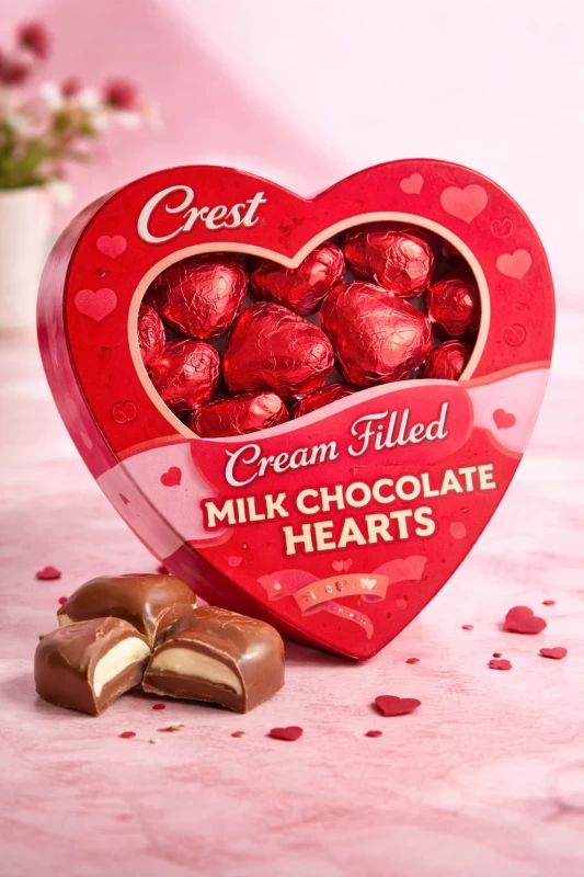 Crest Cream Filled Milk Chocolate Hearts – Romantic Chocolate Candy for Gifts, Parties & Bulk Resale in Nigeria